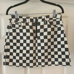 Checkered Zip up Mini Skirt